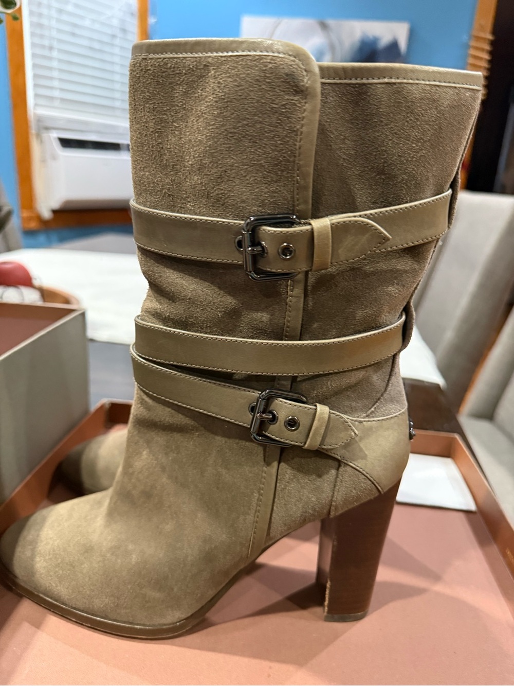 Coach Alexandra Suede MAT-Calf Strap Buckle Boots Style A8780 Size 8.5M - Picture 4 of 8